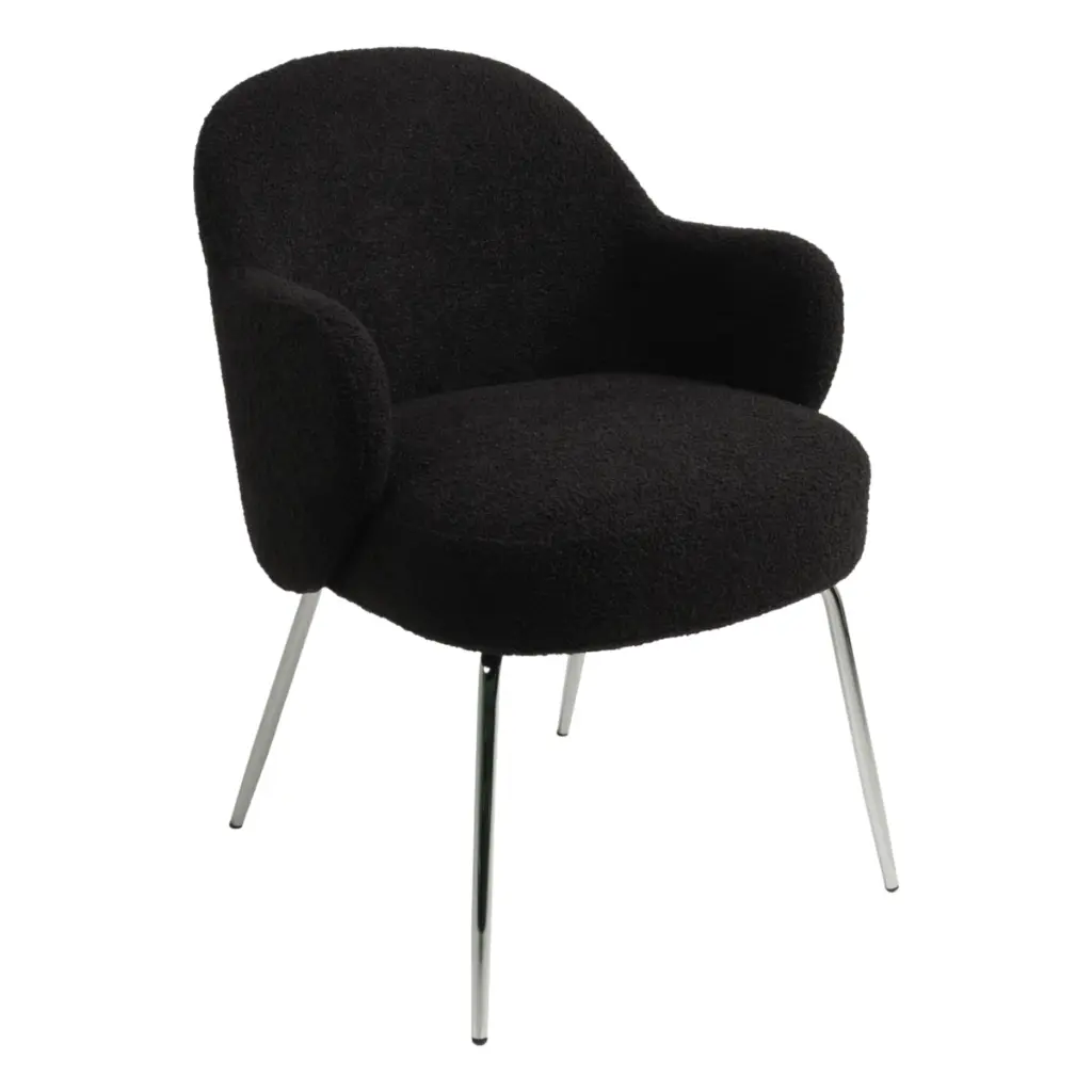 furnish-theory-nordic-comfort-dining-armchair-arm-chair-cushion-padded-obsidian-black-boucle-fabric-upholstered-seat-back-chrome-plated-steel-legs.webp