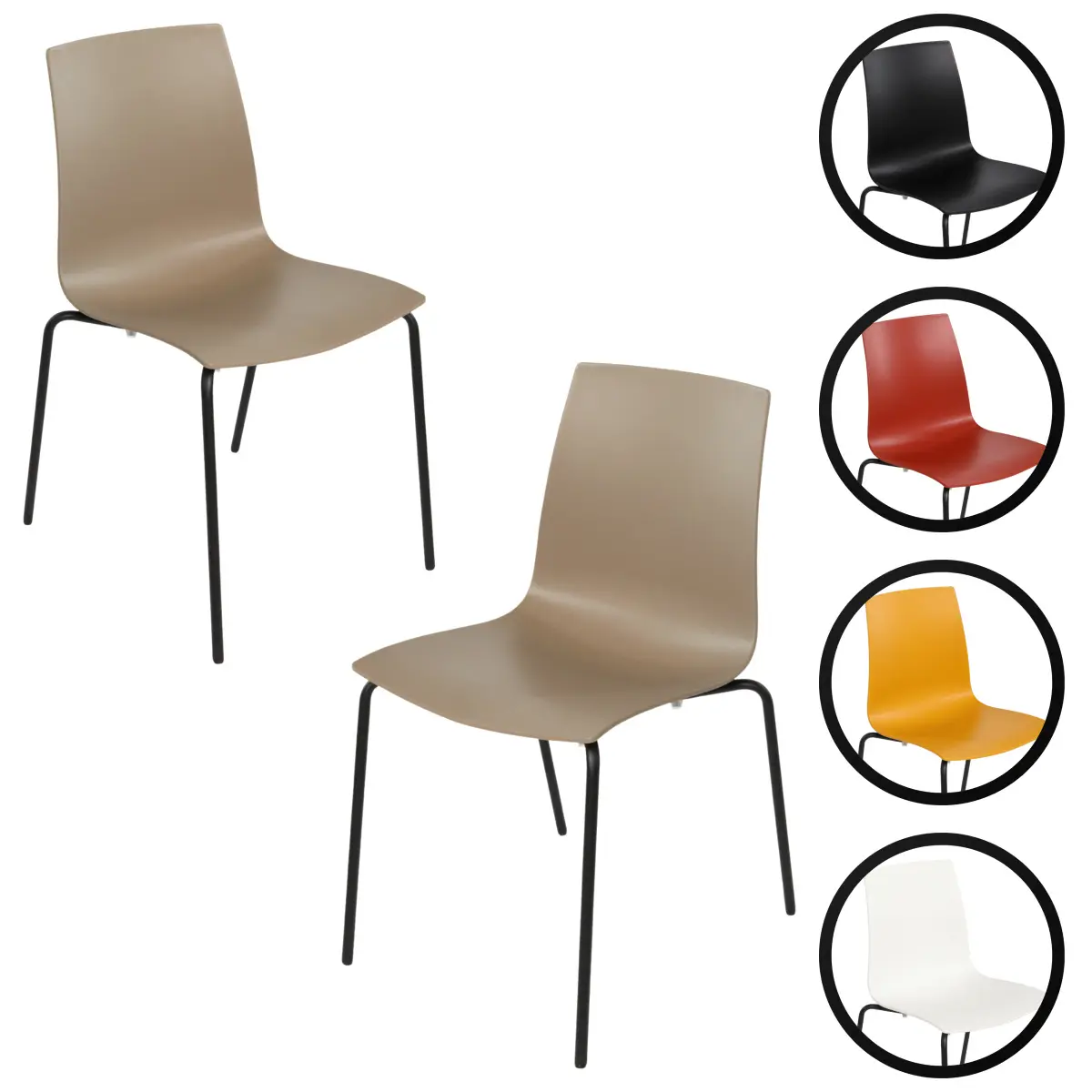 [FT-AERO-S-PRO-WHT-BLK-2PCS] Furnish Theory Aero-S Pro Indoor/Outdoor Stackable Dining Side Chairs w/ Glass Fiber-Reinforced Polypropylene Seat & Powder-Coated Steel Legs (Various Colors; Made in Turkey; Set of 2) (White)