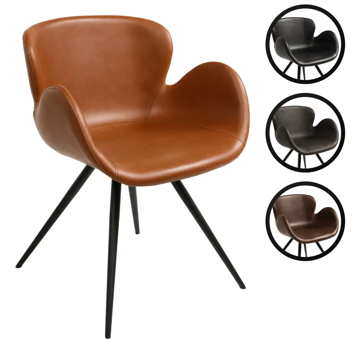 [FT-TRRA-SRNTY-VNTG-BLK] Furnish Theory Terra Serenity Dining Armchair Arm Chair w/ Various Artificial Leather (Polyurethane) Upholstery Covers & Steel Leg Finishes (Designed in Denmark) (Vintage Black)