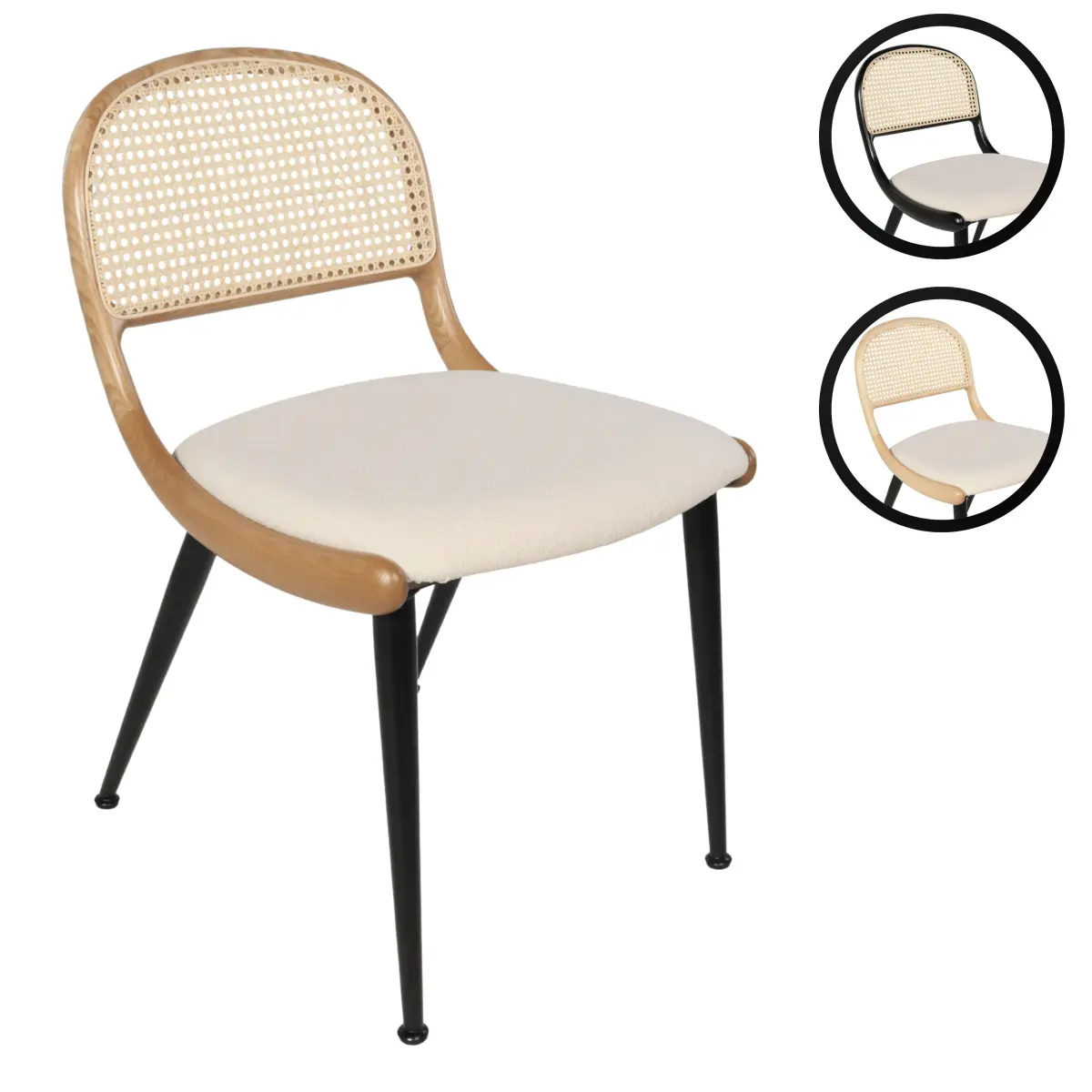 [BCC-GIOLA-HNY-OAK] Breuer Chair Company Giola Dining Side Chair w/ Cushion Padded Upholstered Seat, Ash Wood Cane Back & Steel Legs (Various Wood Finishes; Designed & Made in Italy) (Honey Oak)