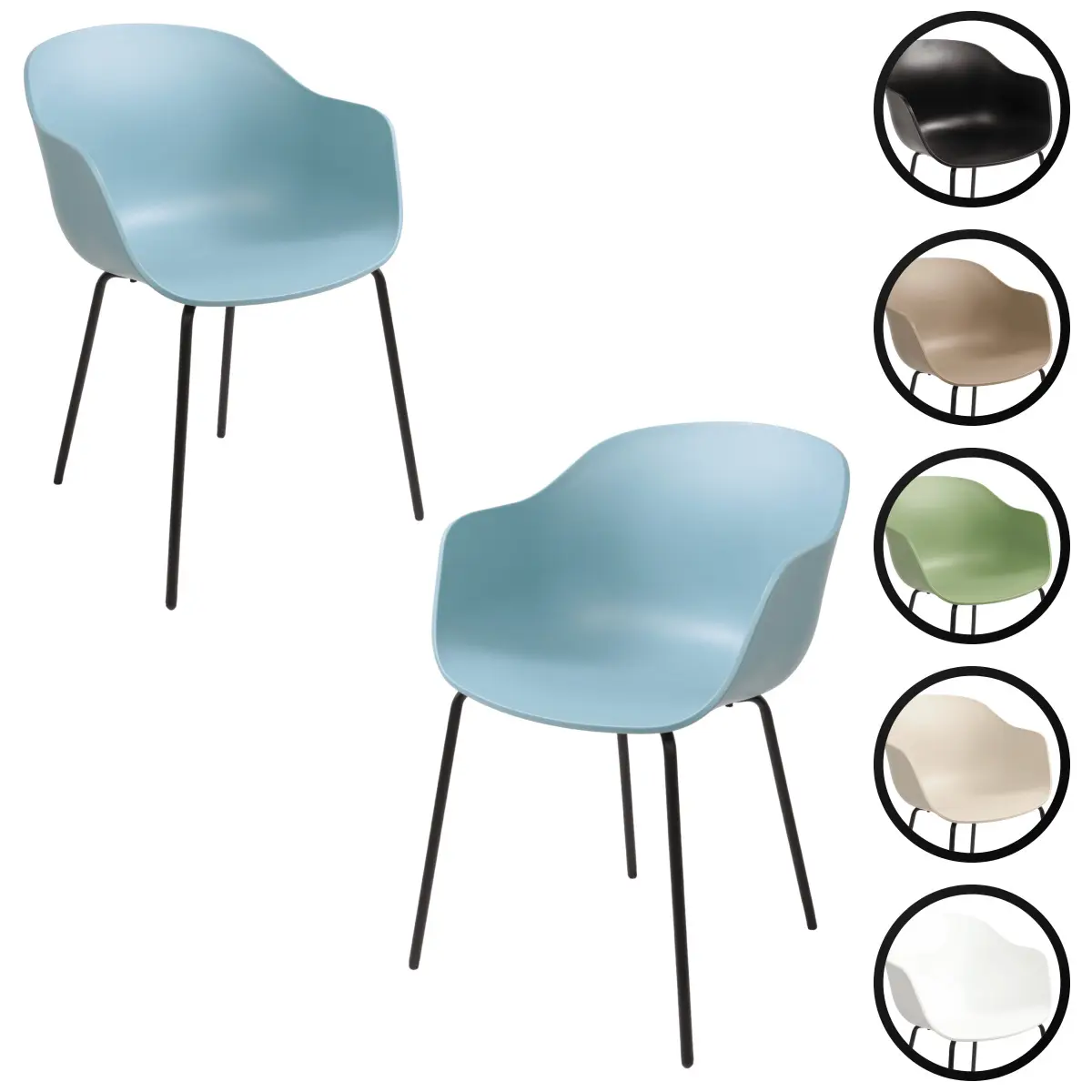 [FT-CURV-K-ML-WHT-BLK-2PCS] Furnish Theory Curve-K ML Indoor/Outdoor Dining Armchairs Arm Chairs w/ Glass Fiber-Reinforced Polypropylene Shell & Powder-Coated Steel Legs (Various Colors; Made in Turkey; Set of 2) (White)