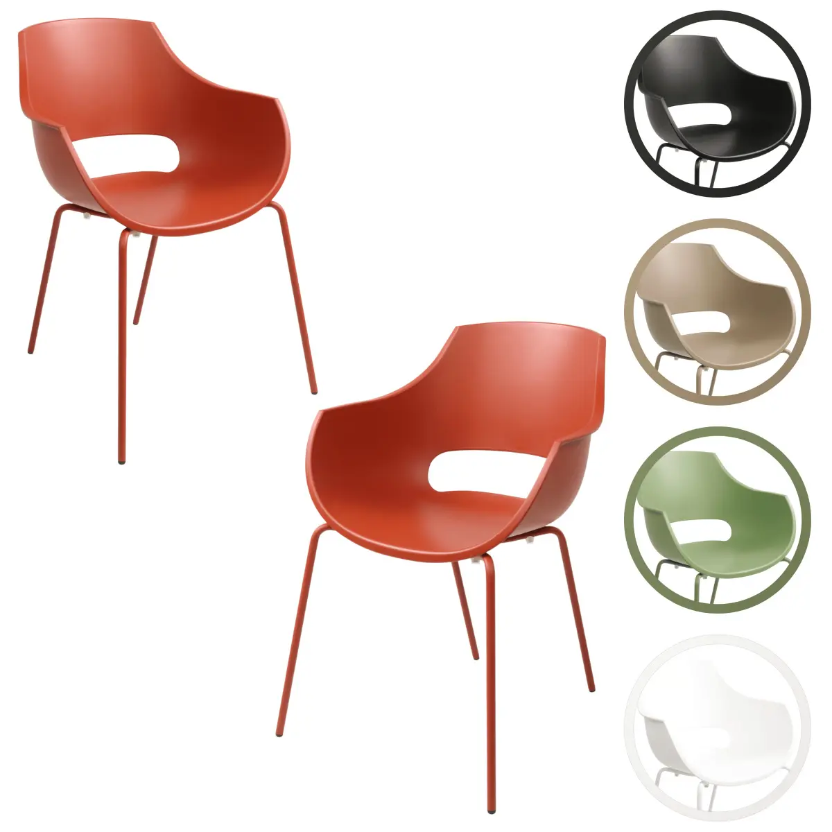 Furnish Theory Urban-ML Pro Indoor/Outdoor Stackable Dining Armchairs Arm Chairs w/ Glass Fiber-Reinforced Polypropylene Shell & Powder-Coated Steel Legs (Various Colors; Made in Turkey; Set of 2)