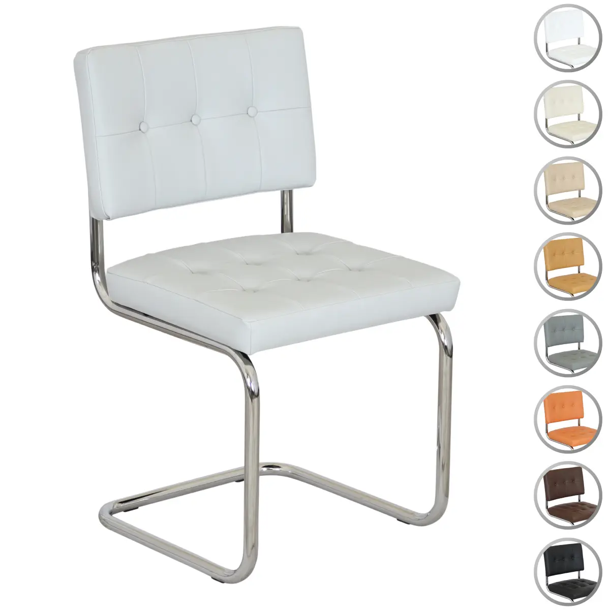 [BCC-AURORA-SC-CHRMF-INCA-01-WHT] Breuer Chair Company Aurora Cushion Seat & Cushion Back Cantilever Side Chair w/ Chrome Frame (Various Upholstery Covers: Vinyls; Made in Italy) (Inca 01 White Vinyl)