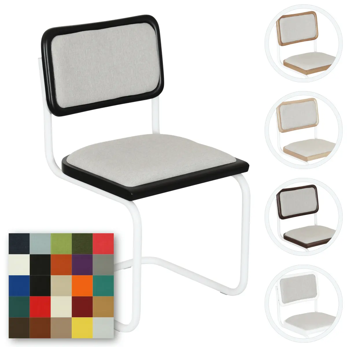 [BCC-CSCA-SC-CSHNS-CSHNB-WHTF-BLKW] Breuer Chair Company Cesca Cushion Seat & Cushion Back Cantilever Side Chair w/ White Frame (Various Wood Finishes & Upholstery Covers; Made in Italy) (Black)