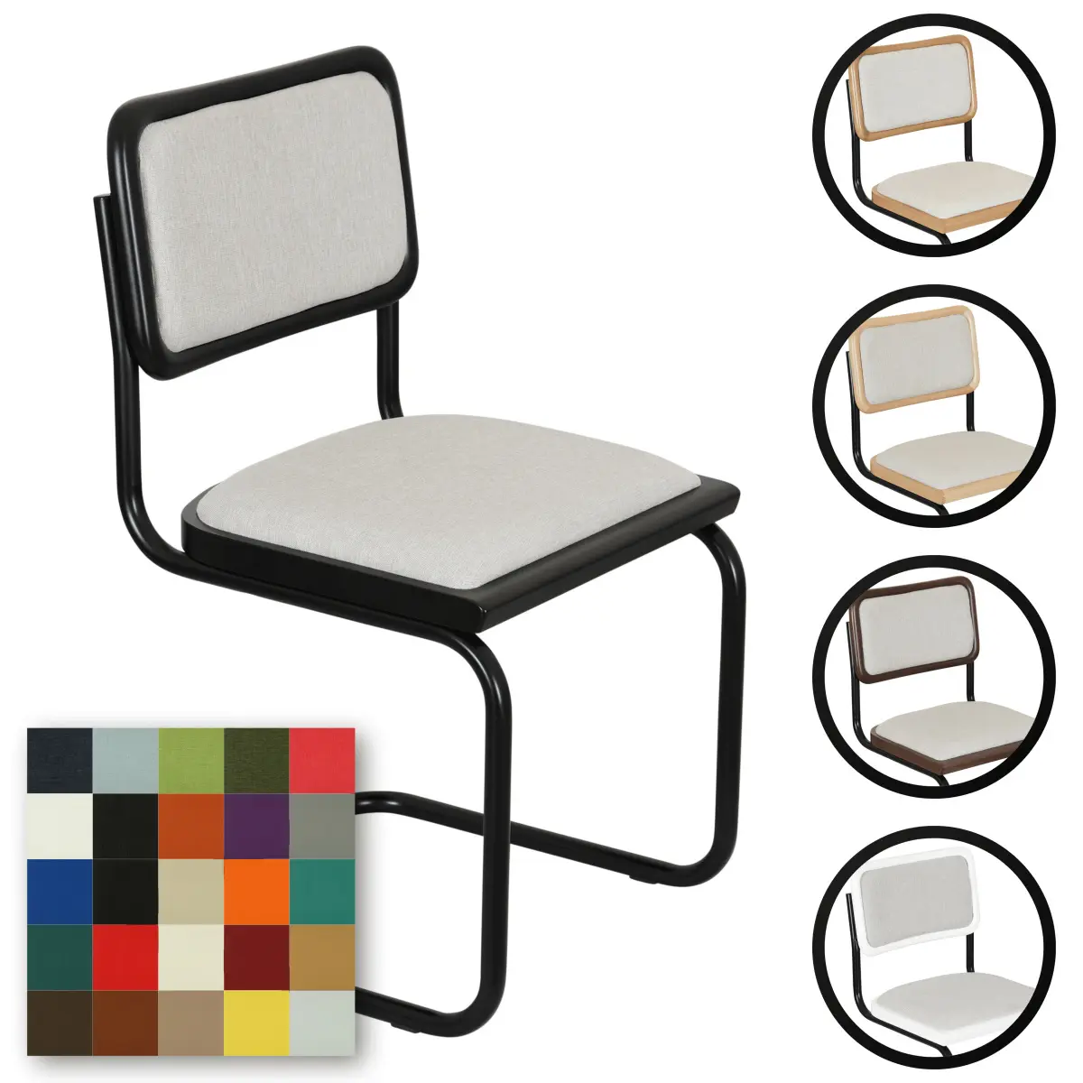 [BCC-CSCA-SC-CSHNS-CSHNB-BLKF-BLKW] Breuer Chair Company Cesca Cushion Seat & Cushion Back Cantilever Side Chair w/ Black Frame (Various Wood Finishes & Upholstery Covers; Made in Italy) (Black)
