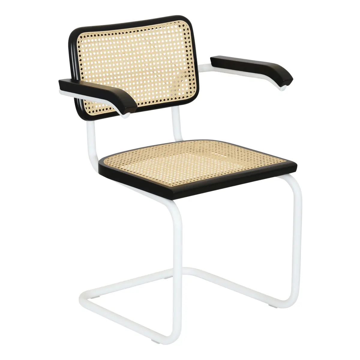 Breuer Chair Company Cesca Cane Cantilever Armchair Arm Chair w/ White Frame (Various Wood Finishes & Cane Colors; Made in Italy)