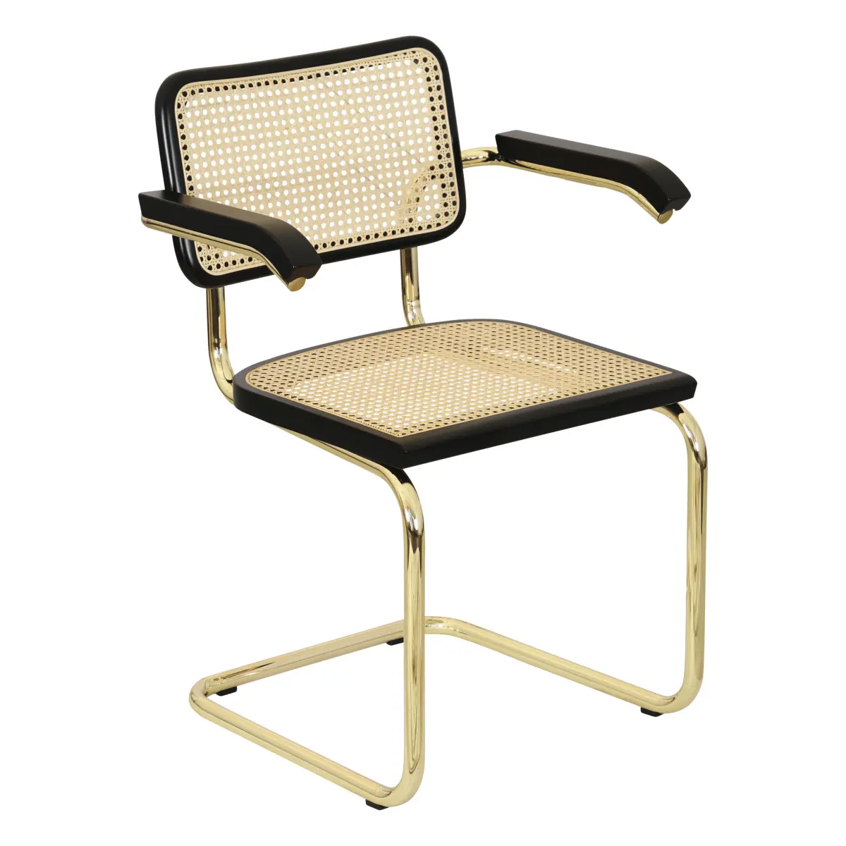 Breuer Chair Company Cesca Cane Cantilever Armchair Arm Chair w/ Brass Frame (Various Wood Finishes & Cane Colors; Made in Italy)